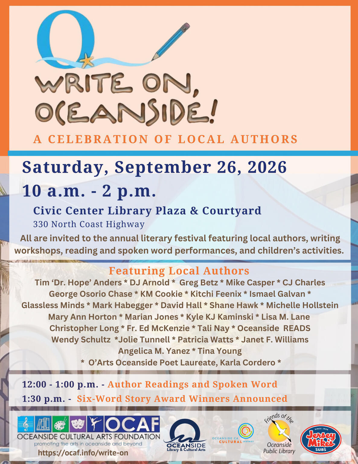 Write On, Oceanside! Literary Festival featuring Shane Hawk Write On, Oceanside! Literary Festival featuring Shane Hawk