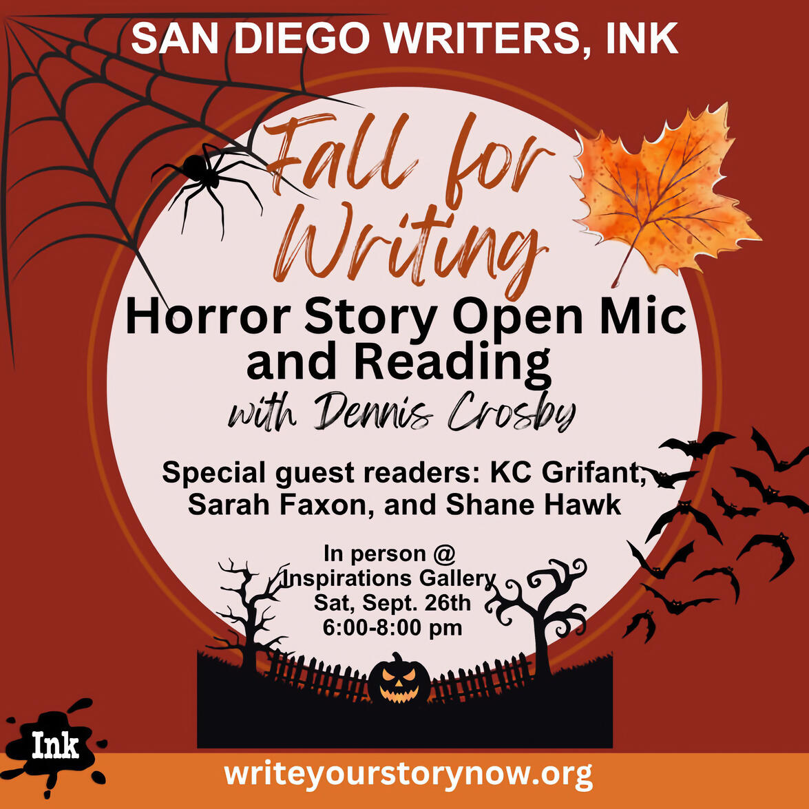 Fall for Writing - Horror Story Open Mic and Reading featuring Shane Hawk Fall for Writing - Horror Story Open Mic and Reading featuring Shane Hawk