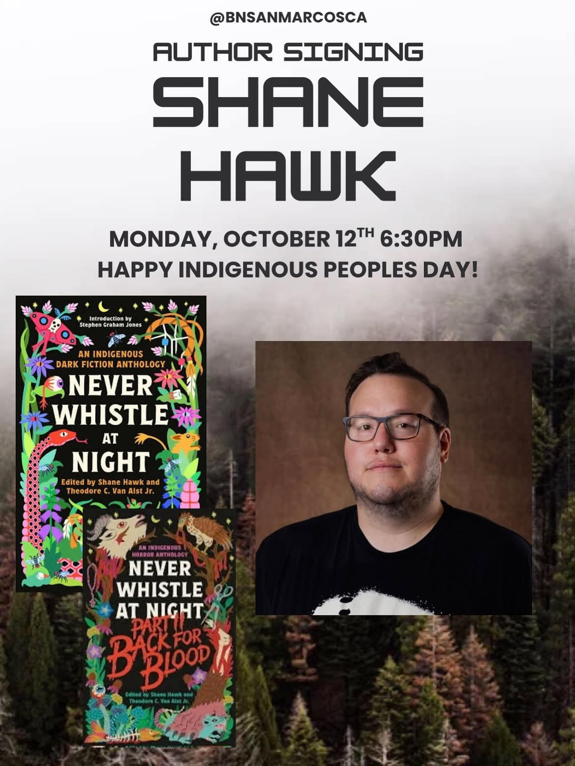 Shane Hawk signs books at the newly opened Barnes and Noble in San Marcos on October 12, 2026 at 6:30PM Shane Hawk signs books at the newly opened Barnes and Noble in San Marcos on October 12, 2026 at 6:30PM